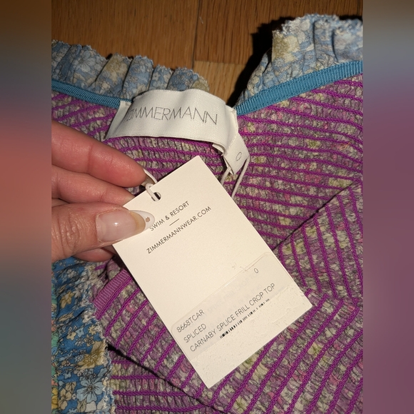 14. NWT ZIMMERMANN RESORT OFF THE SHOULDER CARNABY SPLICE FRILL CROP TOP - Picture 7 of 9